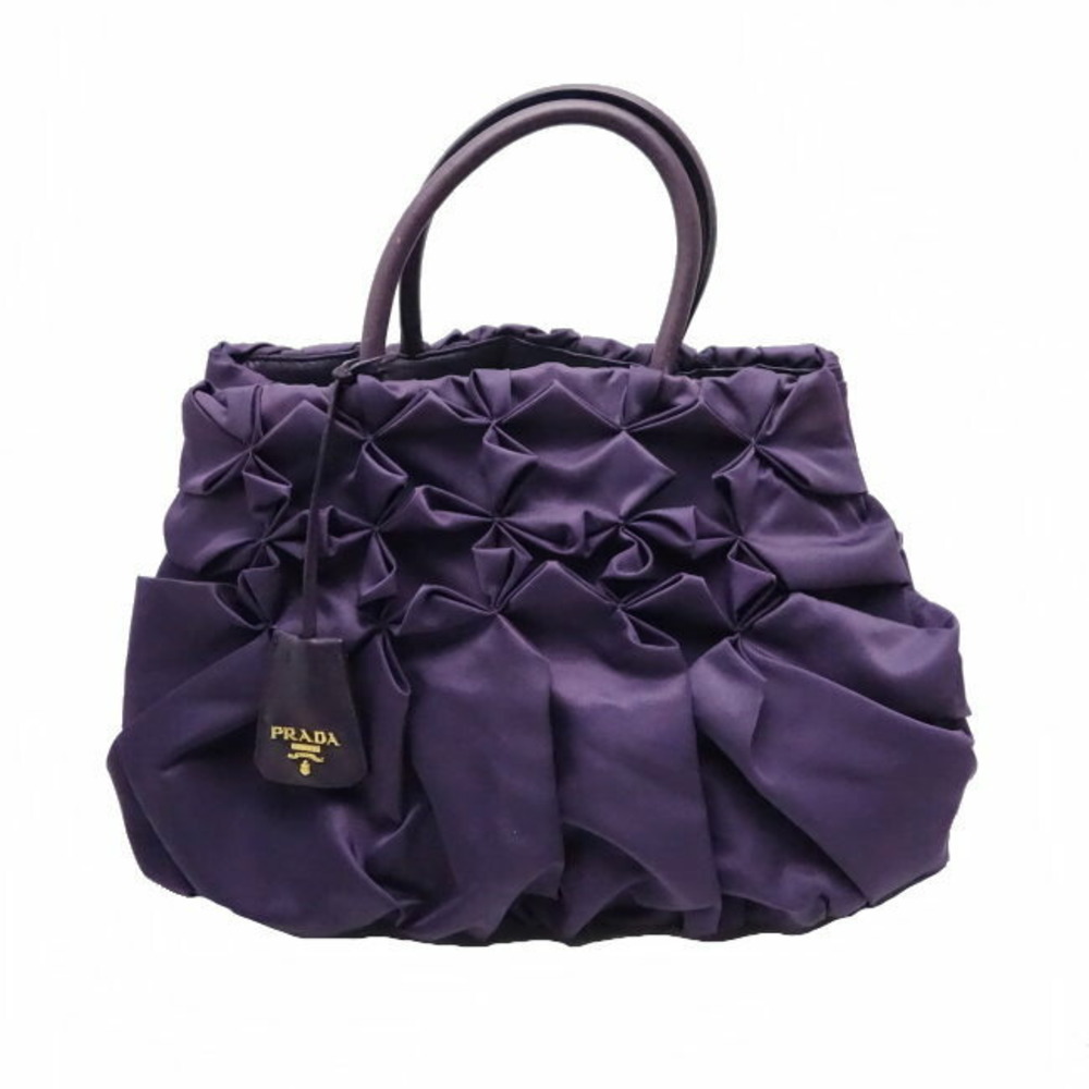 Prada Handbag Gathers Nylon Leather Purple